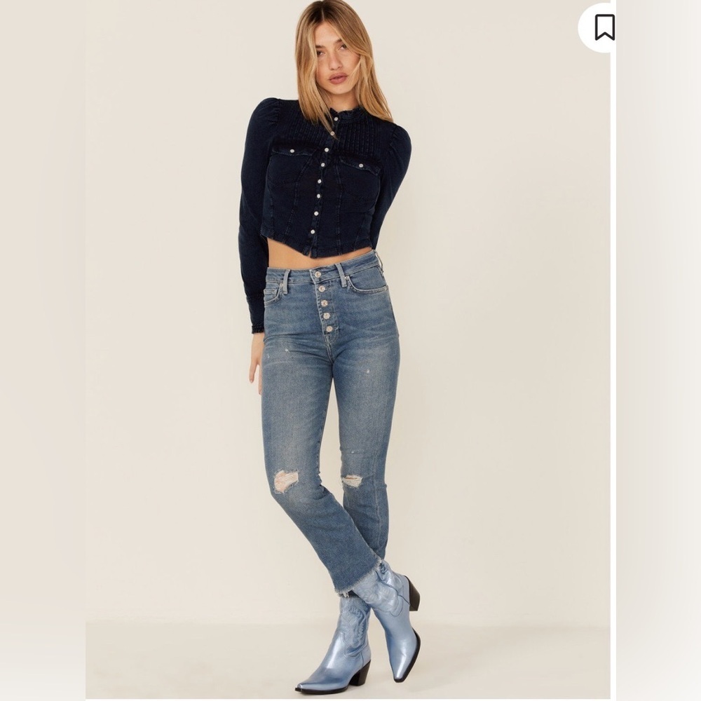 7 For All Mankind Lux Vintage Ultra High Rise Slim Kick Blue Jeans, Size 25